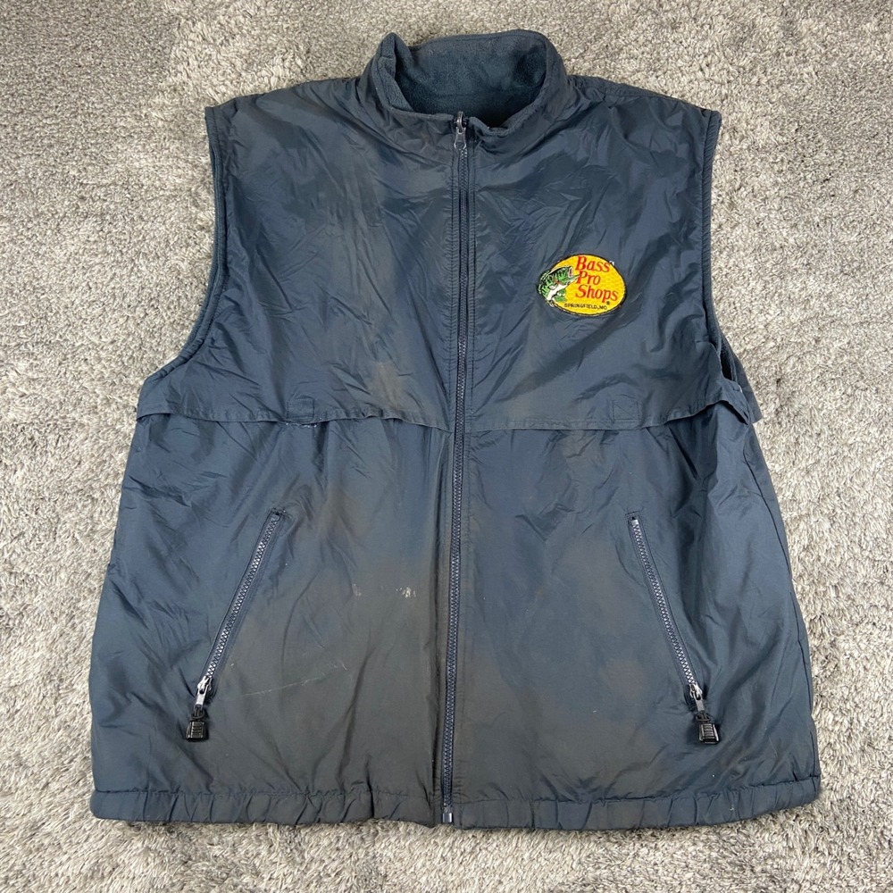 Harvard Square Reversible Vest Mens XL Black Fleece Bass Pro Shops Logo Gorpcore